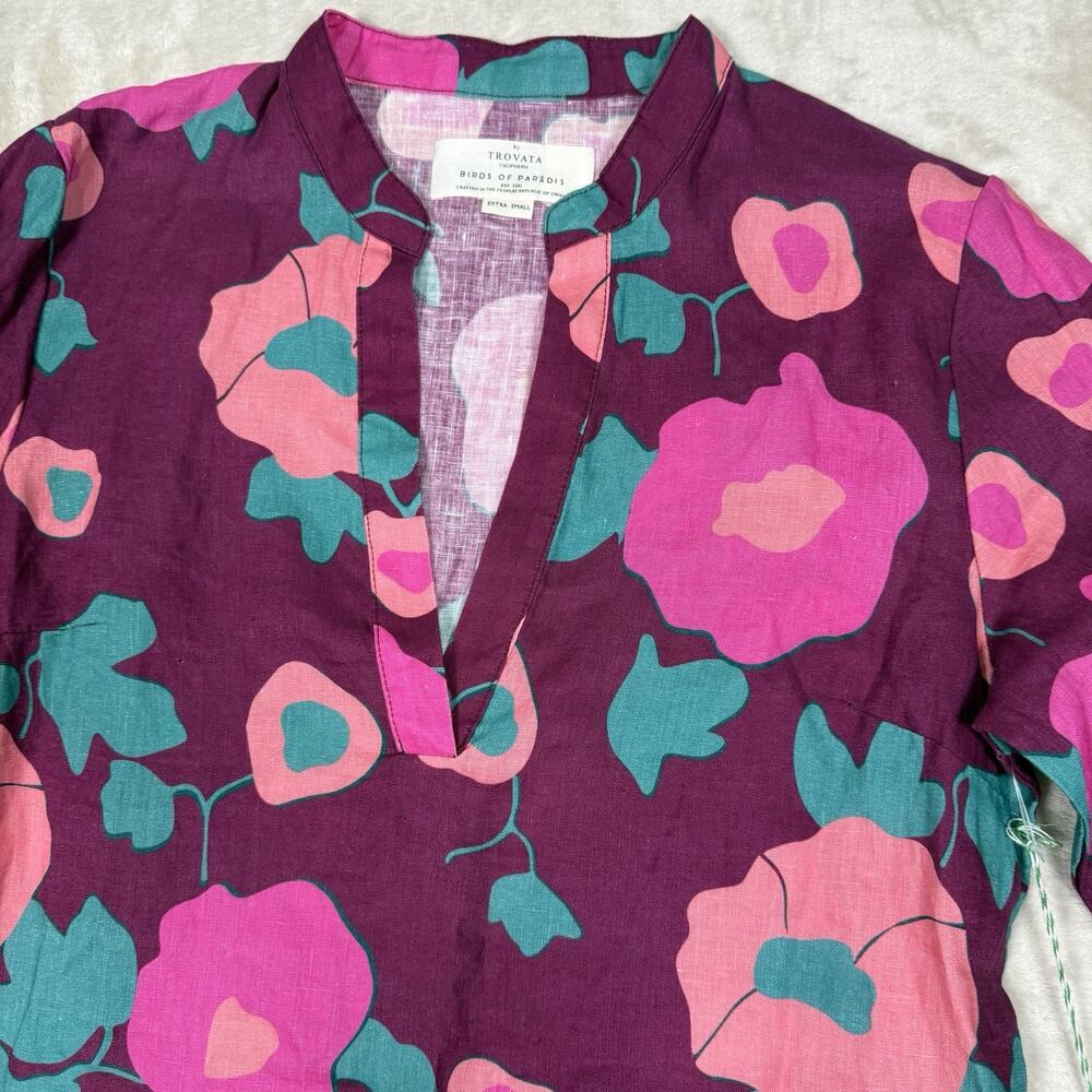 NWT Trovata Birds Of Paradis Lucca Linen Mini Shirt Dress Women’s Size XS - Picture 3 of 10